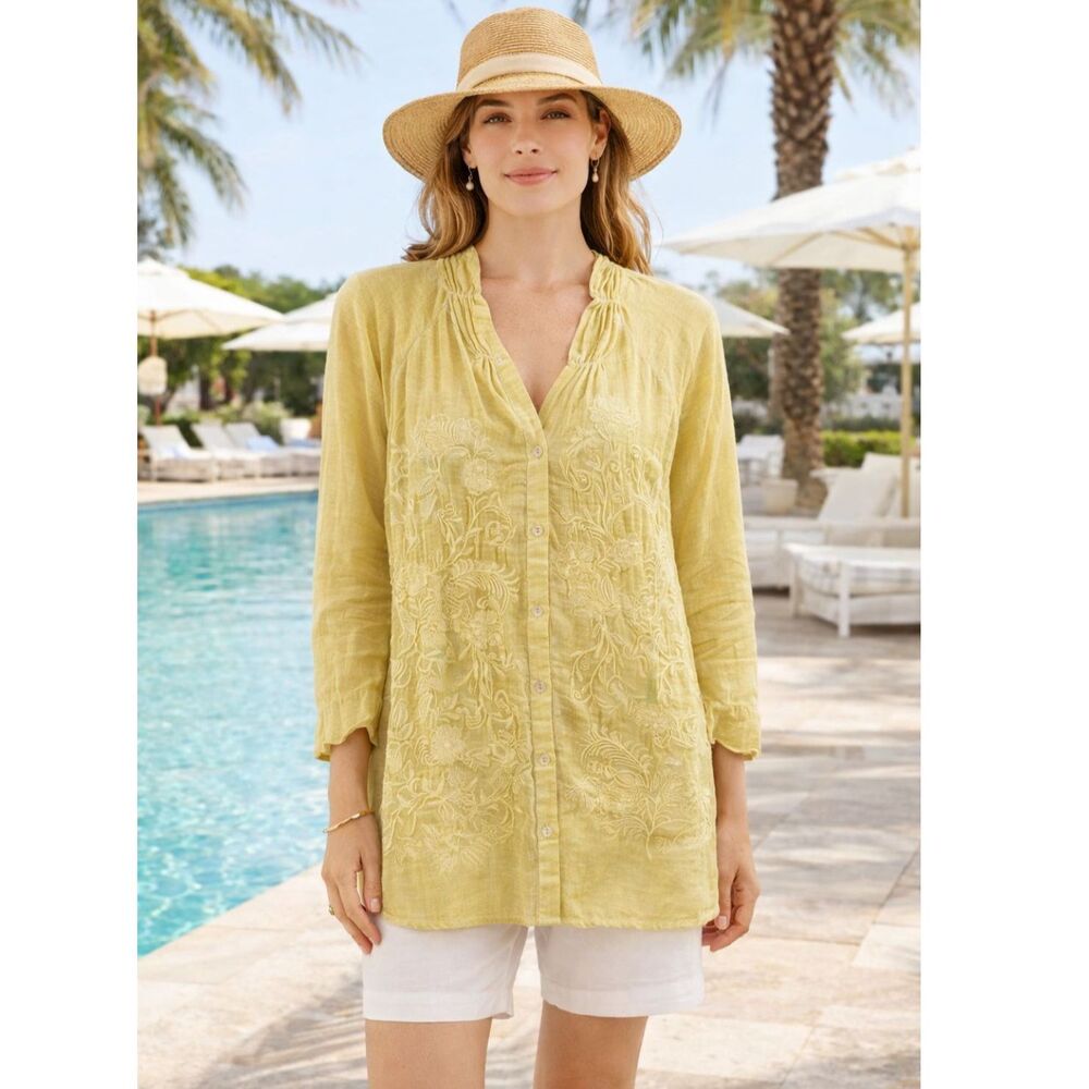 Soft Surroundings Button Down Embroidered Tunic M